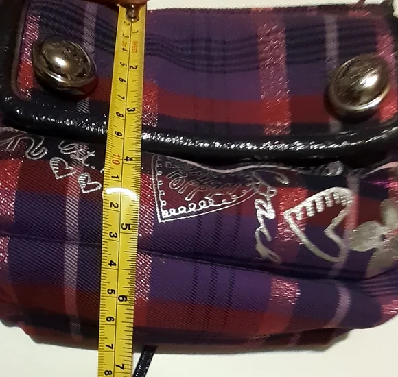 Coach Purple and Red Plaid Crossbody Bag - Picture 10 of 14